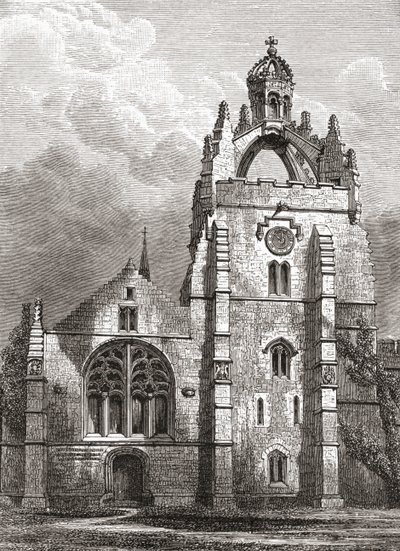 Westelijke voorzijde van Kings College, Aberdeen zoals het was in de 19e eeuw, met de kroon toren van de kapel, uit A Short History of the English People door J. R. Green, uitgegeven in 1893 door English School