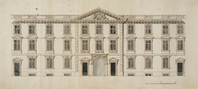 Westgevel van het voorgestelde nieuwe gebouw voor de Garden Quadrangle bij New College, c.1680 door English School