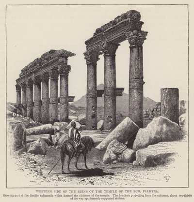 Westelijke zijde van de ruïnes van de Tempel van de Zon, Palmyra (gravure) door English School