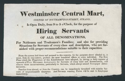 Westminster Central Mart, Dienstboden inhuren door English School