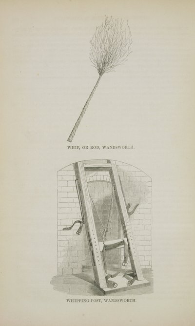Zweep of Stok en Geselpaal in Wandsworth, uit The Criminal Prisons of London and Scenes of Prison Life door Henry Mayhew (1812-87) en John Binny, 1862 door English School