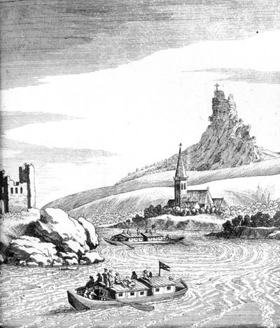 Draaikolk in de Donau, uit An Account of Several Travels door Edward Browne, gepubliceerd in 1677 door English School
