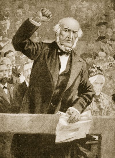 William Gladstone spreekt op een bijeenkomst in Liverpool op 24 september 1896 door English School