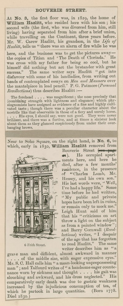 William Hazlitt and 6 Frith Street door English School