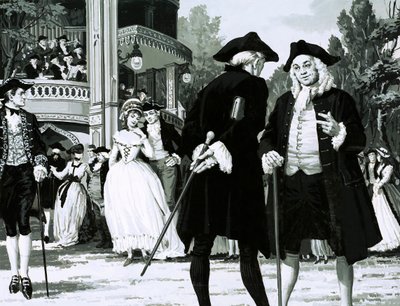 William Hogarth wandelt in Vauxhall Gardens door English School