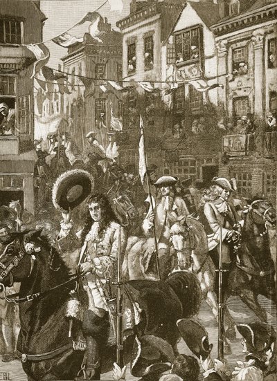 Williams triomftocht naar Whitehall, illustratie uit Cassells Illustrated History of England door English School