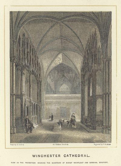 Winchester Kathedraal, presbyterium met de kapellen van Bisschop Waynfleet en Kardinaal Beaufort door English School