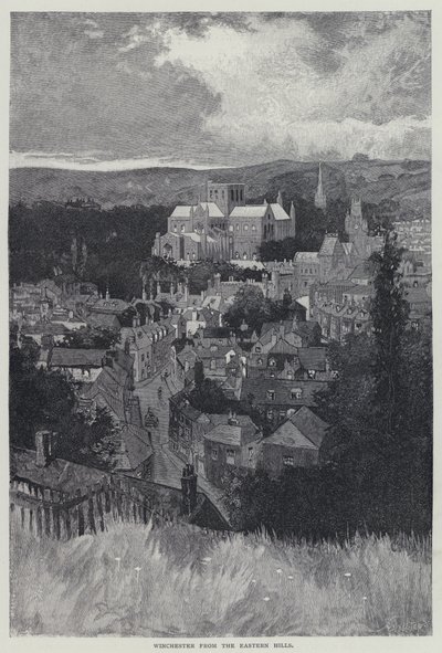 Winchester, vanaf de Oostelijke Heuvels (litho) door English School