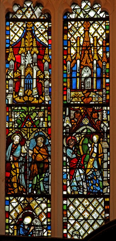 Raam met St. Petrus en St. Paulus; de Aankondiging door English School