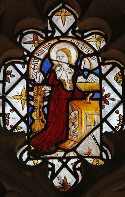 Raam St. Nectan Kapel Ew met de Maagd Maria bij de Annunciatie door English School