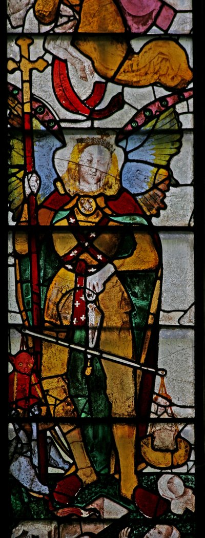 Raam Ww met een scène uit het Laatste Oordeel: Sint-Michiel en andere details door English School