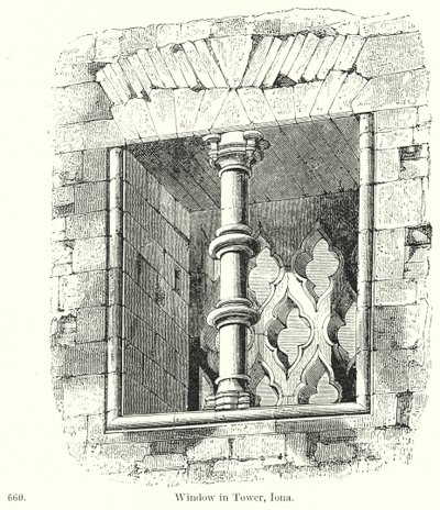 Venster in toren, Iona (gravure) door English School