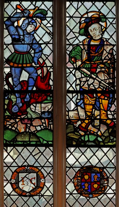 Raam met St. Joris en St. Martinus; wapenschilden door English School