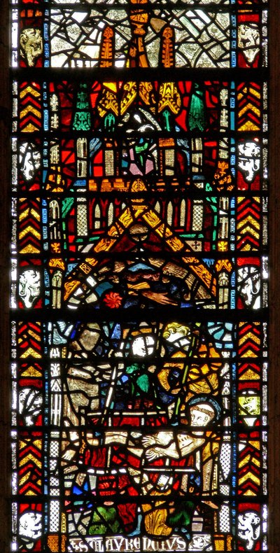 Raam w39 met het martelaarschap van St. Laurentius door English School