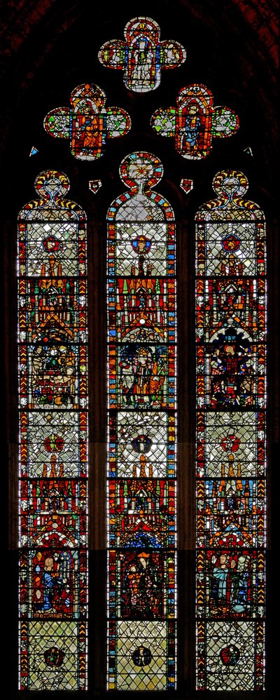 Raam w39 met de martelaarschapen van St. Laurentius, St. Denys en St. Eleutherius door English School