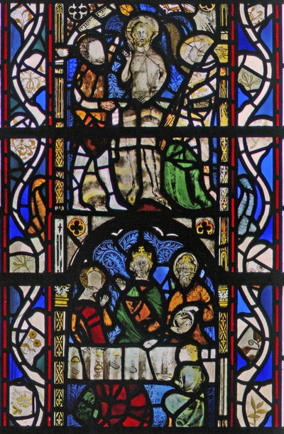 Raam w43 met St. Johannes de Doper bij de doop van Christus in de rivier de Jordaan door English School