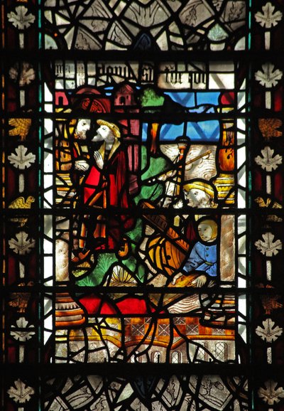Raam w58 met een scène uit het verhaal van St. Thomas Becket - een ontschepingsscène door English School