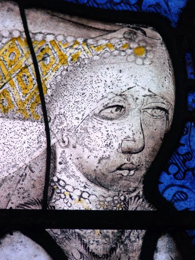 Raam w5 met Margaret Fray, vrouw van Sir John Leynham (detail) door English School