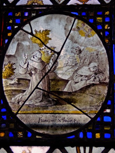 Raam w9 met Sint Franciscus ontvangt de stigmata door English School