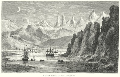 Winterlandschap in de Lofodens (gravure) door English School