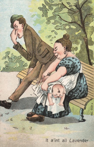 Vrouw die een baby in het park verschoont door English School