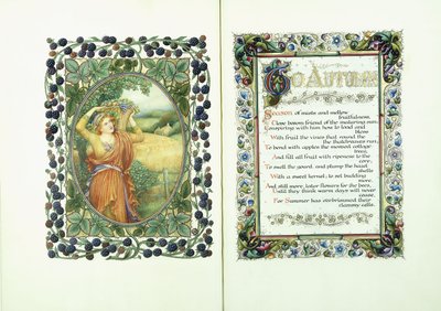Vrouw met de Oogstmand en Verlicht Manuscript met Verzen uit 