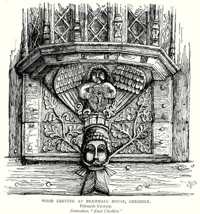 Houtsnijwerk in Bramhall House, Cheshire (gravure) door English School