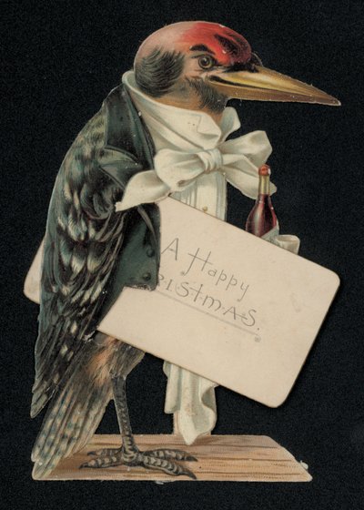 Specht verkleed als ober of butler, kerstgroetkaart door English School