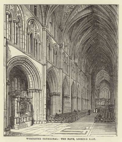 Worcester Kathedraal, het schip, kijkend naar het oosten door English School