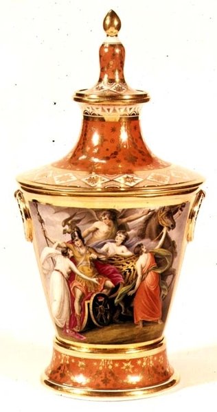 Worcester vaas geschilderd door Thomas Baxter, ca. 1820 door English School