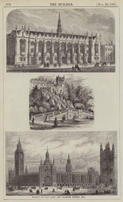 Werken van wijlen Sir Charles Barry, RA (gravure) door English School
