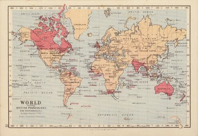 Wereld met Britse bezittingen en afhankelijkheden door English School