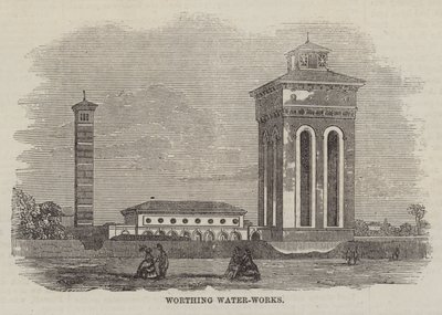 Worthing Waterwerken (gravure) door English School
