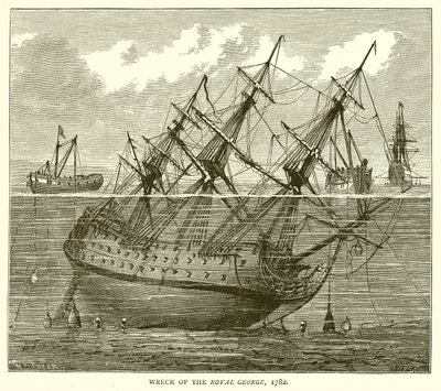 Schipbreuk van de Royal George, 1782 door English School