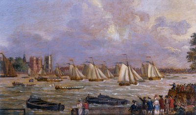 Jachten van de Cumberland-vloot racen bij Lambeth Palace, 1775 door English School