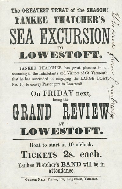Yankee Thatchers Zee Excursie naar Lowestoft (prent) door English School