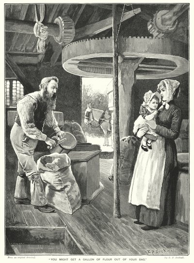 Je krijgt misschien een liter meel uit je zak (gravure) door English School