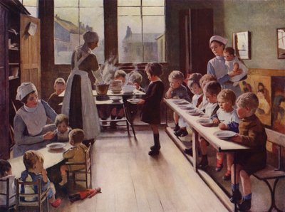 Jonge kinderen tijdens de maaltijd in een kinderdagverblijf door English School