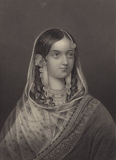 Zinat Mahal, favoriete vrouw van Bahadur Shah II, laatste Mughal keizer (gravure) door English School