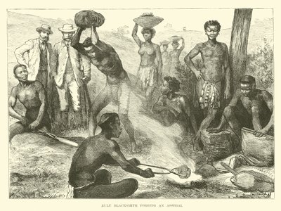Zulu smid die een Assegai smeedt door English School