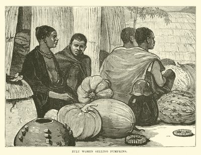 Zulu vrouwen die pompoenen verkopen door English School