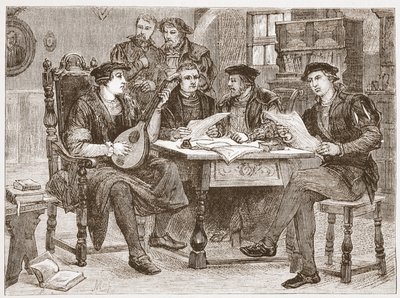 Zwingle onder zijn vrienden, illustratie uit De Geschiedenis van het Protestantisme door James Aitken Wylie, 1878 door English School