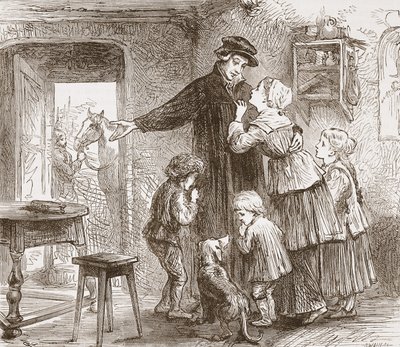 Zwingli vertrekt om zich bij het leger aan te sluiten, illustratie uit De Geschiedenis van het Protestantisme door James Aitken Wylie, gepubliceerd in 1878 door English School