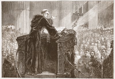 Zwingle preekt in de kathedraal van Zürich, illustratie uit De Geschiedenis van het Protestantisme door James Aitken Wylie, 1878 door English School
