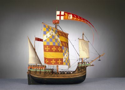 Model van een groot Engels schip, of kogge van ca. 1485 door English School English School