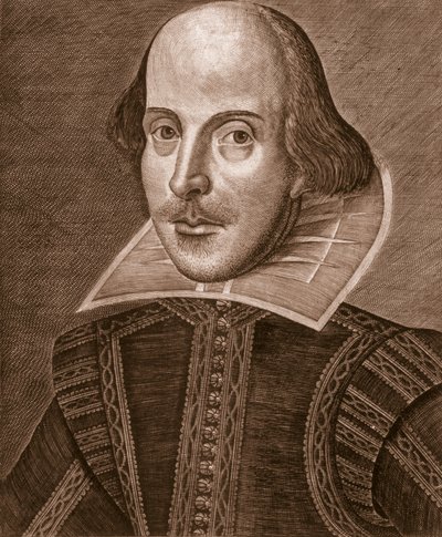 Portret van William Shakespeare, gegraveerd door Martin Droeshout (ca. 1560-ca. 1642), 1623 door English School English School