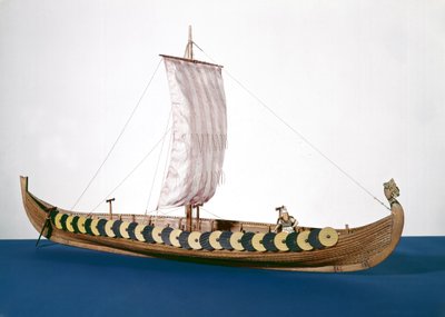 Model van een Viking schip gevonden in Gokstad, Noorwegen in 1880 door English School English School