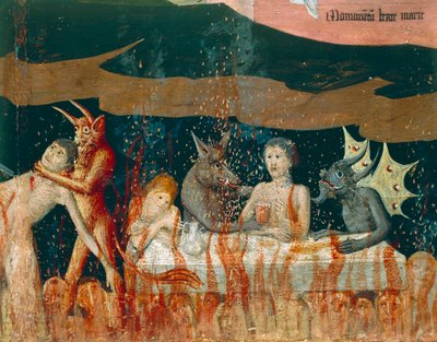 Demonen en verdoemden in de hel (detail) door Enguerrand Quarton
