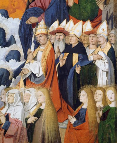 Heiligen en bisschoppen, detail van Kroning van de Maagd door Enguerrand Quarton