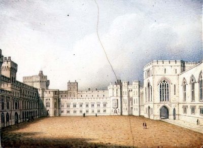 Worcester plaquette die de Binnenplaats van Windsor Castle afbeeldt, een van een paar, c.1830-40 door Enoch Doe